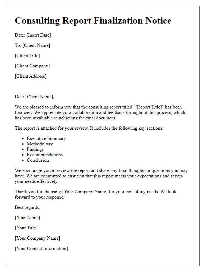 Letter template of consulting report finalization notice