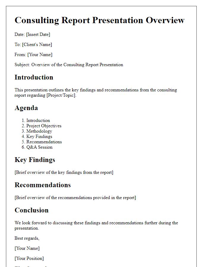 Letter template of consulting report presentation overview