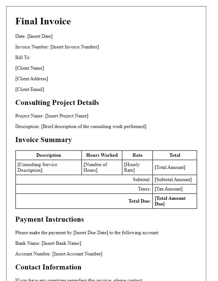 Letter template of final invoice issuance for consulting project