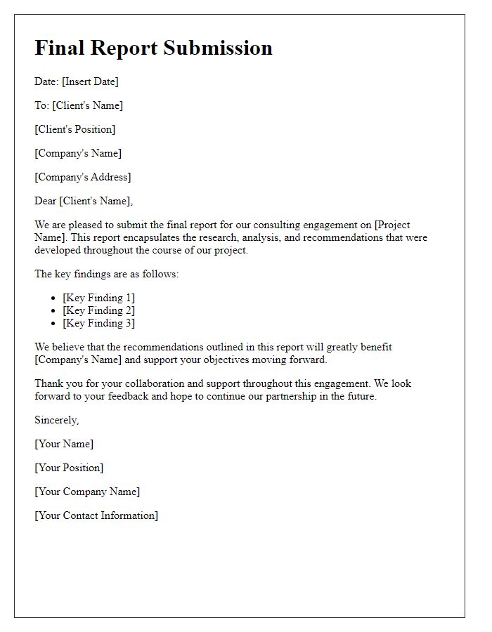 Letter template of final report submission for consulting engagement