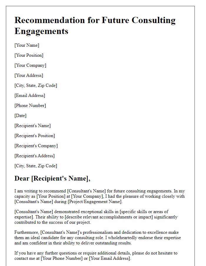 Letter template of recommendations for future consulting engagements