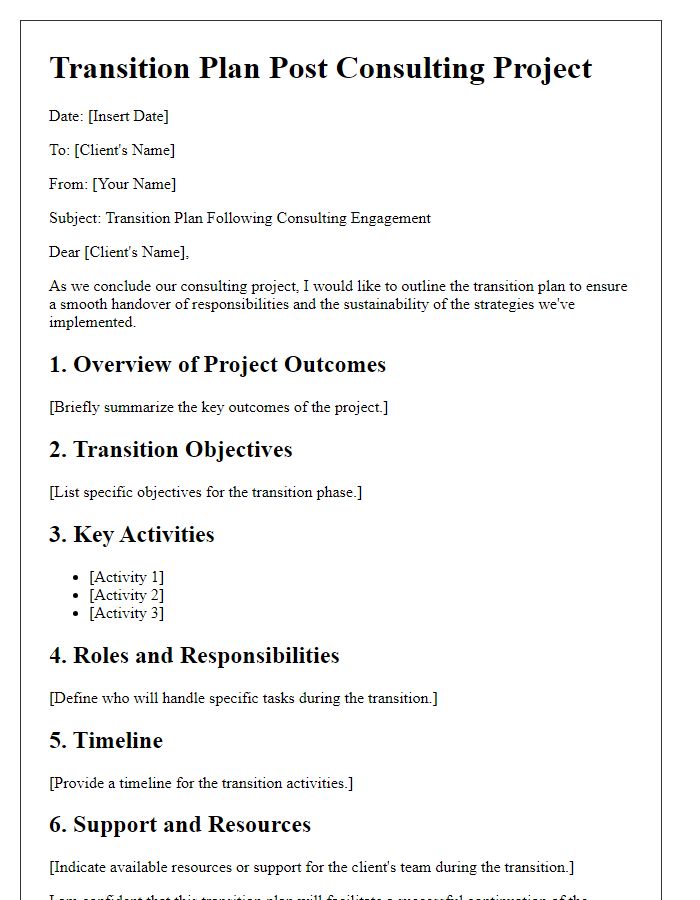 Letter template of transition plan post consulting project