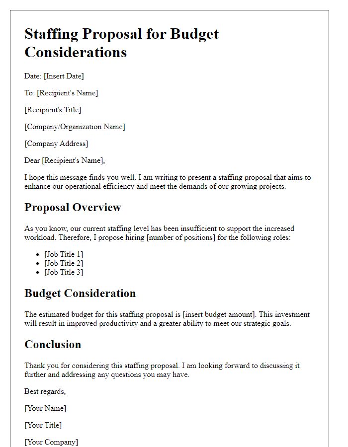 Letter template of staffing proposal for budget considerations