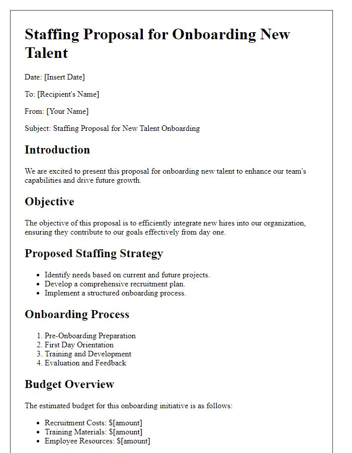 Letter template of staffing proposal for onboarding new talent