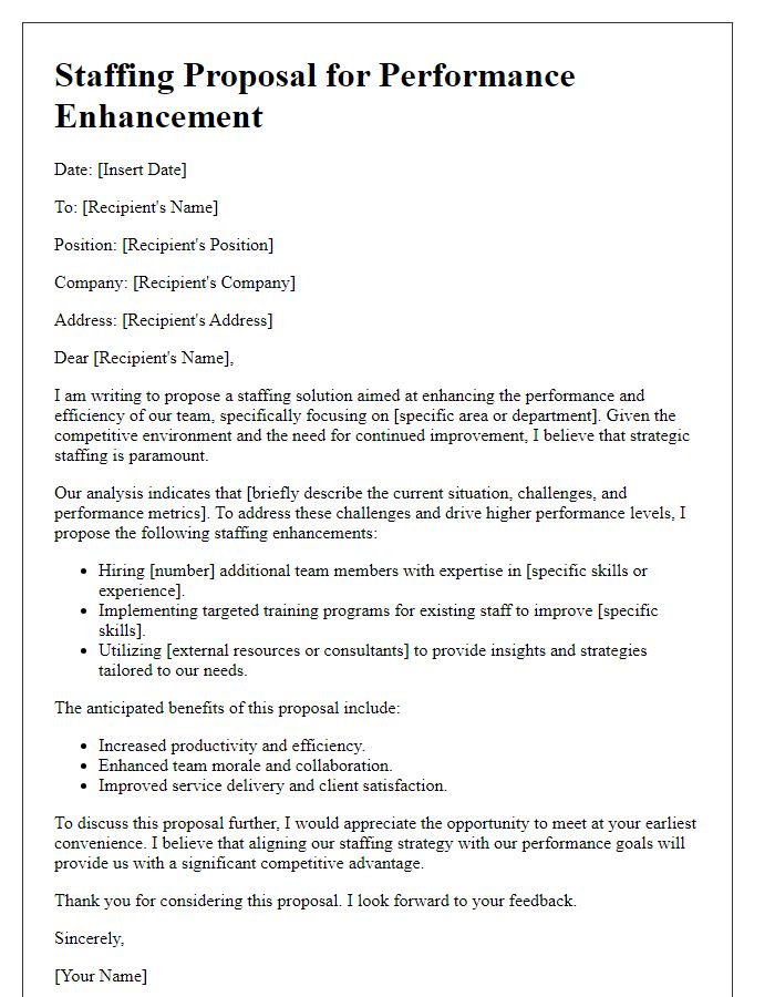 Letter template of staffing proposal for performance enhancement