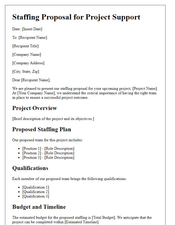 Letter template of staffing proposal for project support