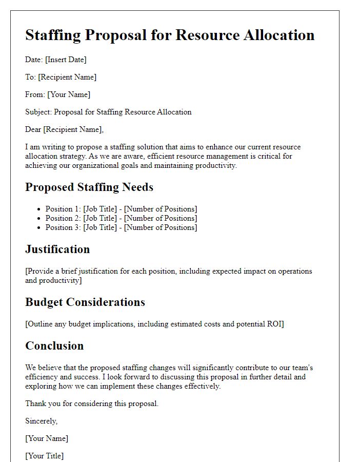 Letter template of staffing proposal for resource allocation