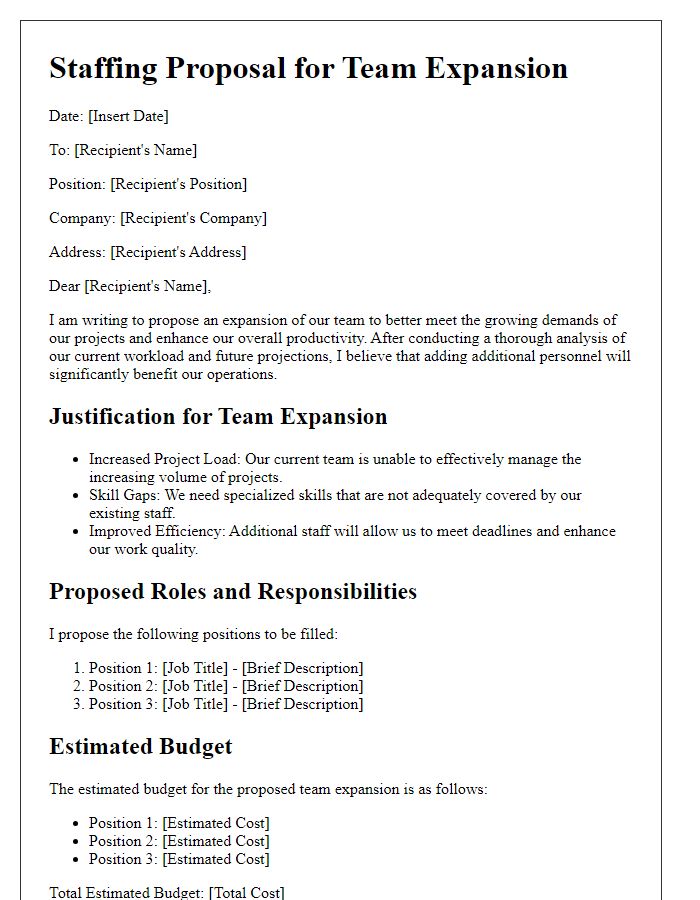 Letter template of staffing proposal for team expansion