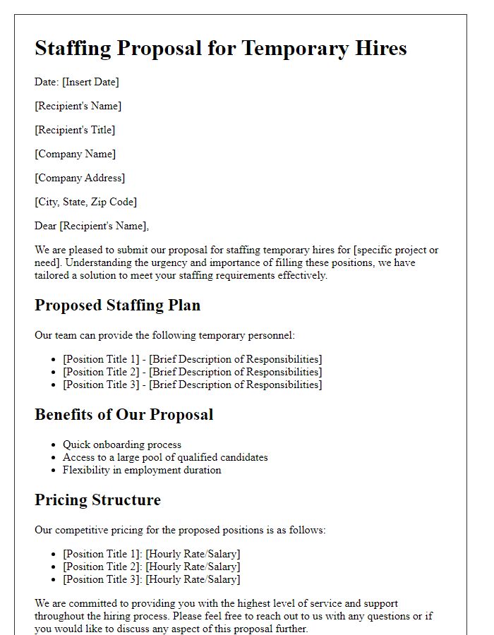 Letter template of staffing proposal for temporary hires