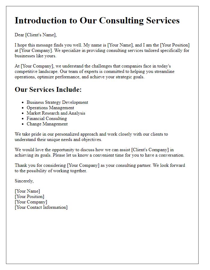 Letter template of consulting service introduction for businesses