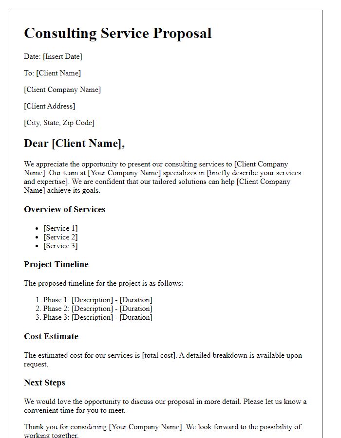 Letter template of consulting service proposal