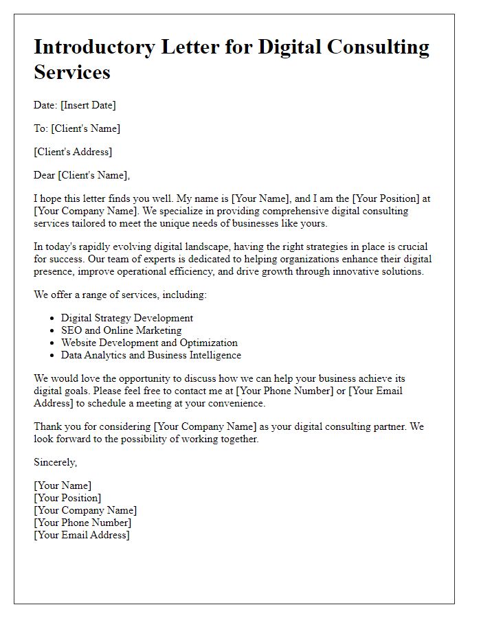 Letter template of digital consulting service introduction