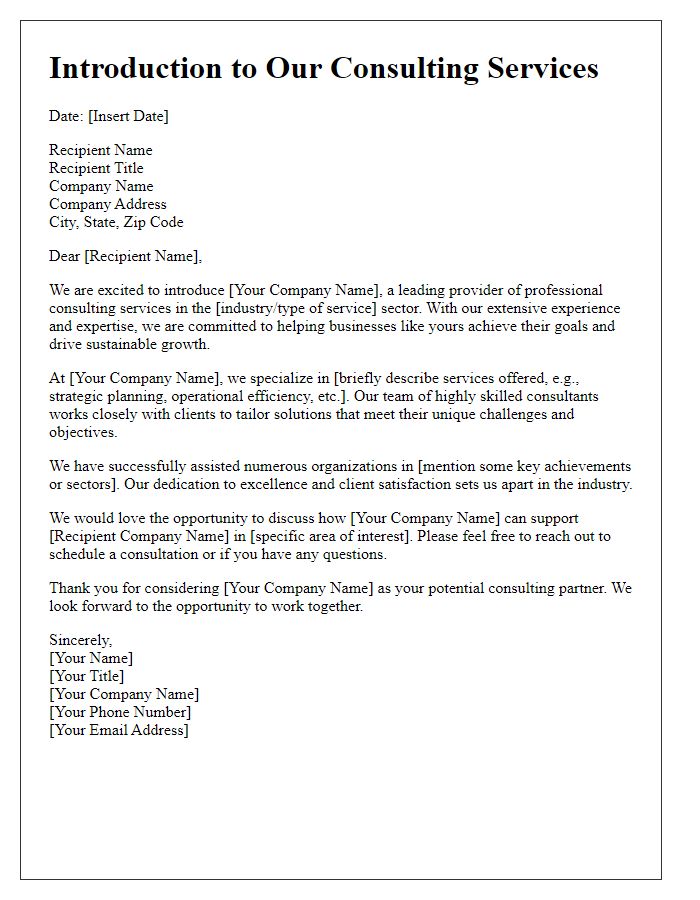 Letter template of professional consulting service introduction