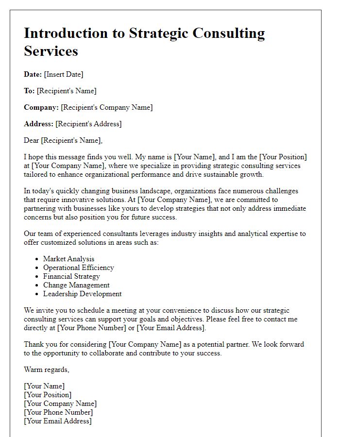 Letter template of strategic consulting service introduction