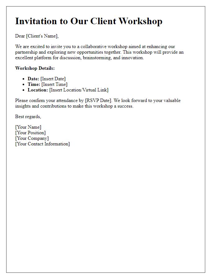 Letter template of collaborative invitation to client workshop