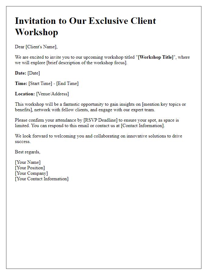 Letter template of detailed invitation to client workshop