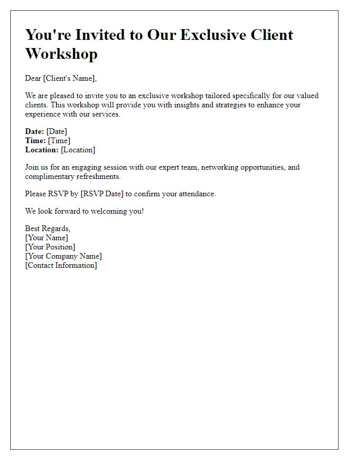 Letter template of exclusive invitation to client workshop