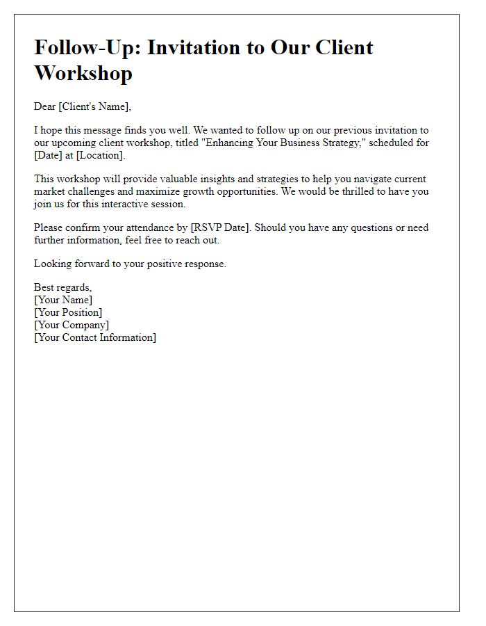 Letter template of follow-up invitation to client workshop