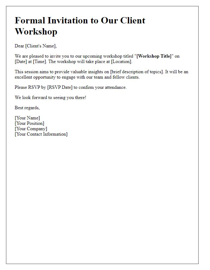 Letter template of formal invitation to client workshop