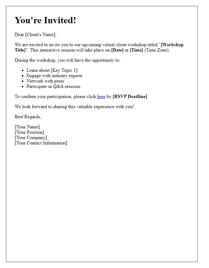 Letter template of online invitation to virtual client workshop