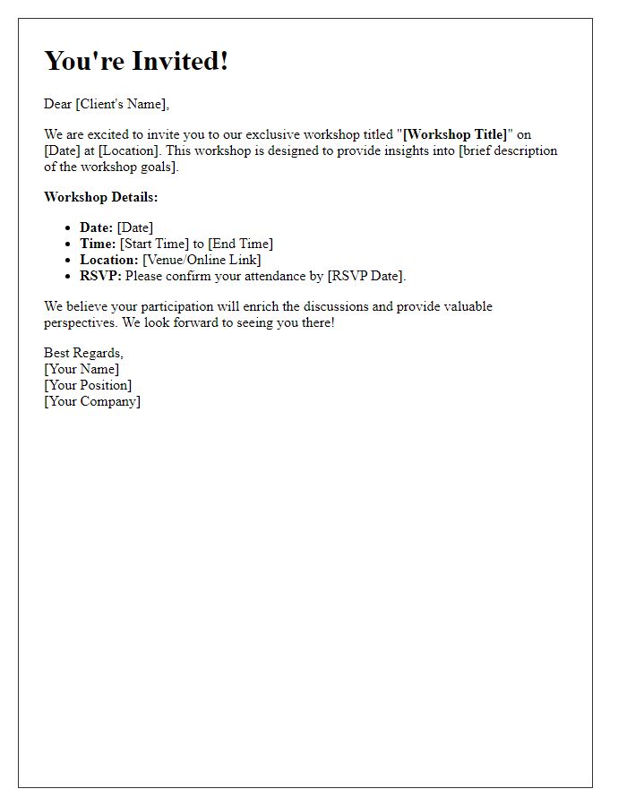 Letter template of personalized invitation to client workshop