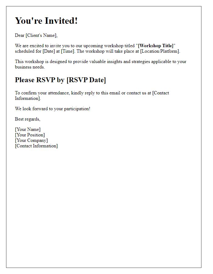 Letter template of RSVP invitation to client workshop