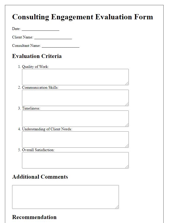 Letter template of evaluation form for consulting engagement.