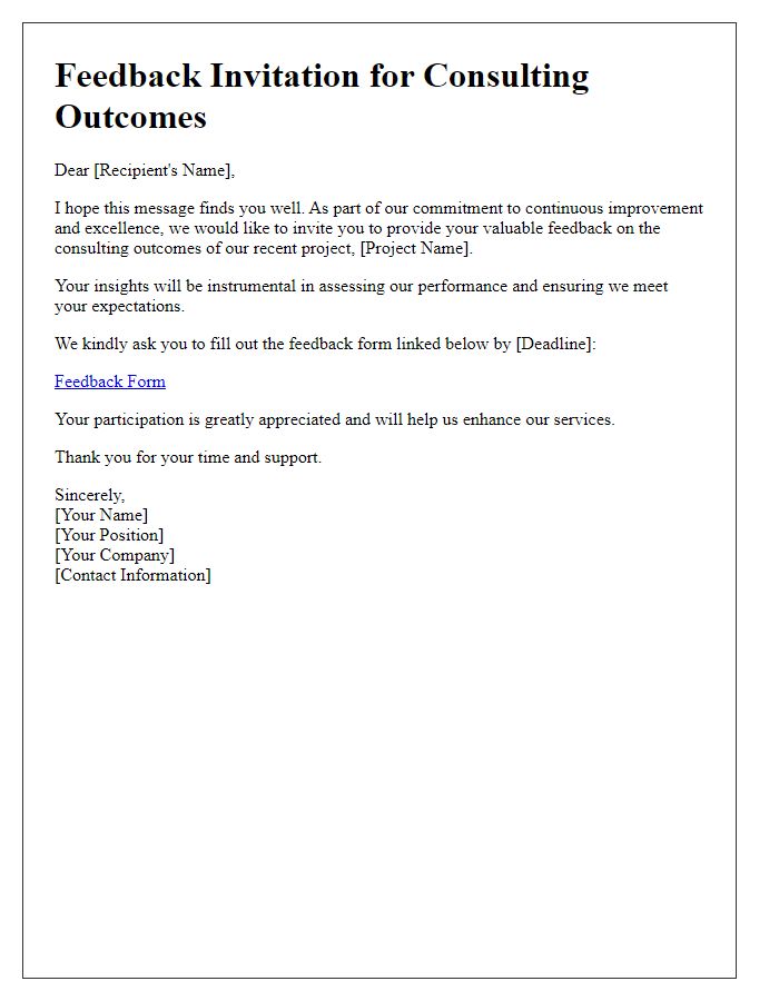 Letter template of feedback invitation for consulting outcomes.