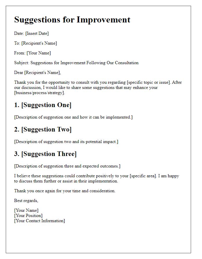 Letter template of suggestions for improvement after consulting.