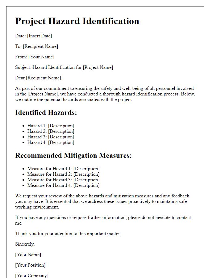 Letter template of project hazard identification