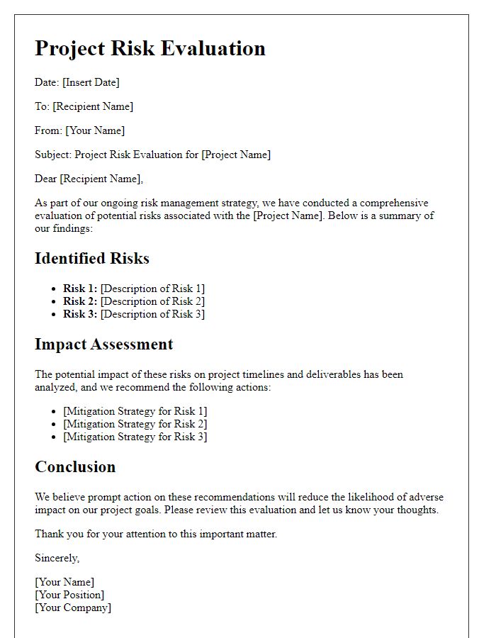 Letter template of project risk evaluation