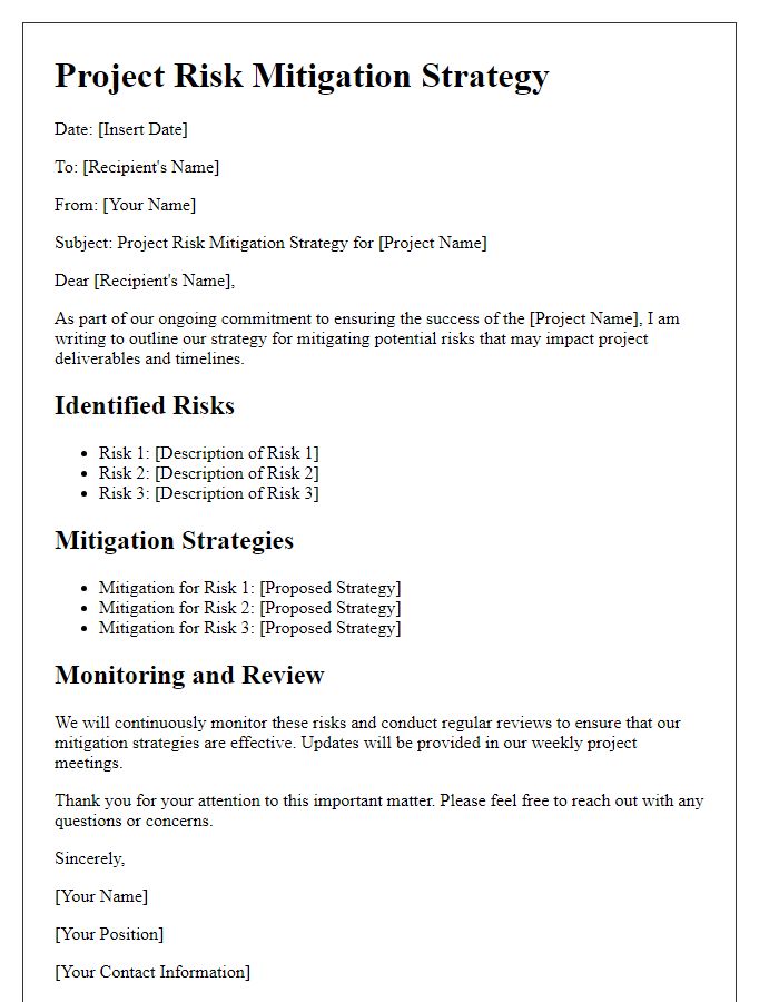 Letter template of project risk mitigation strategy