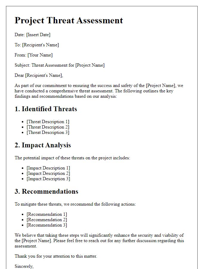 Letter template of project threat assessment