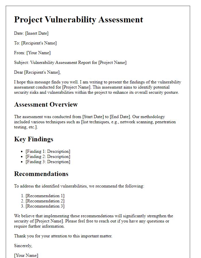 Letter template of project vulnerability assessment