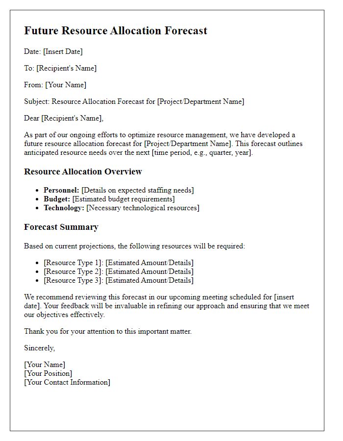 Letter template of future resource allocation forecast