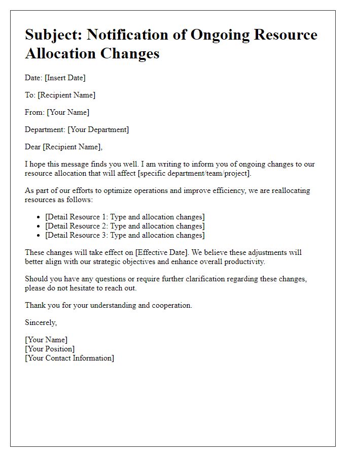 Letter template of ongoing resource allocation changes