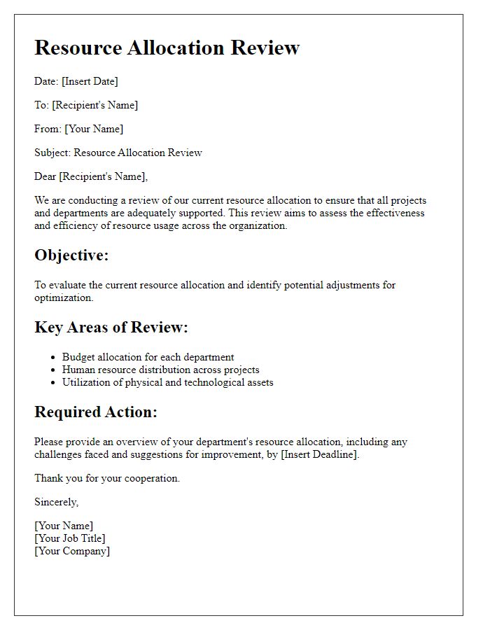 Letter template of resource allocation review