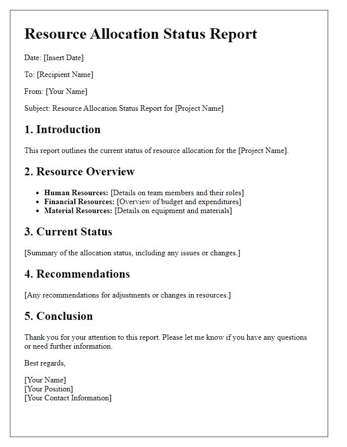 Letter template of resource allocation status report