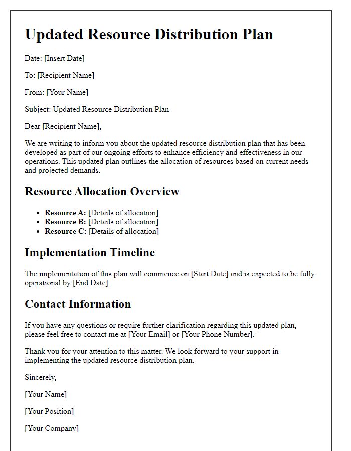 Letter template of updated resource distribution plan