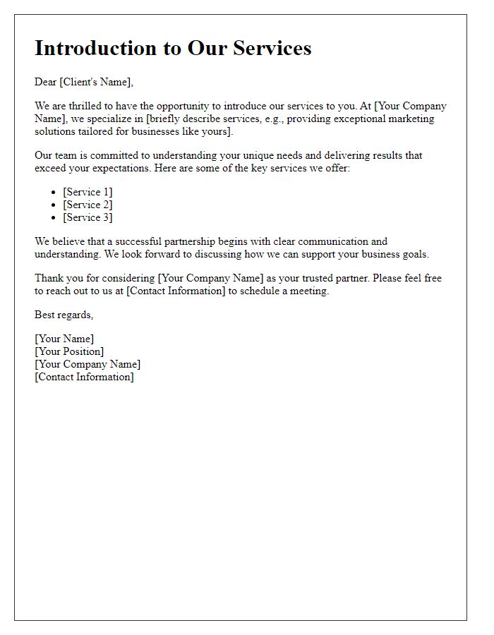 Letter template of Client Introduction to Services