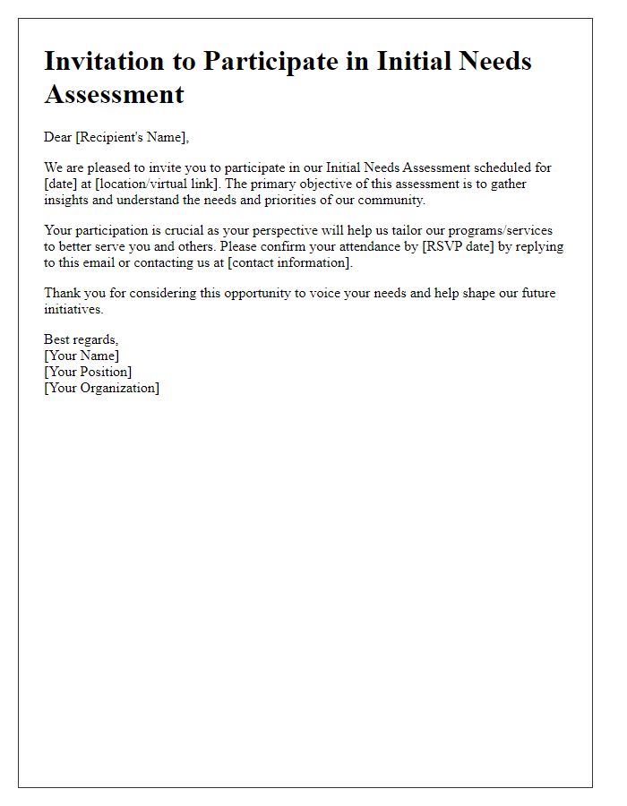 Letter template of Initial Needs Assessment Invite