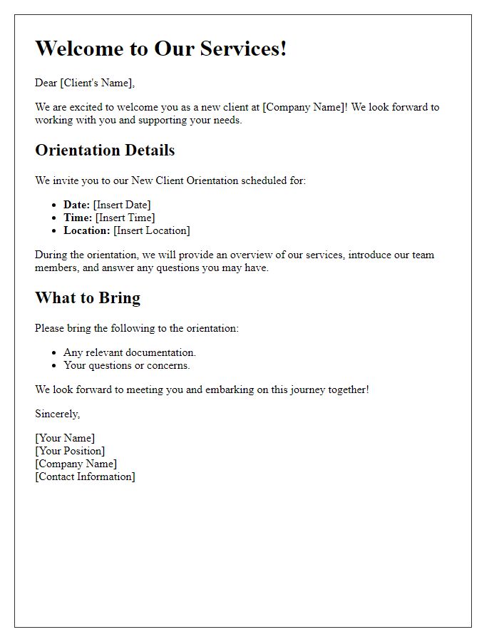 Letter template of New Client Orientation