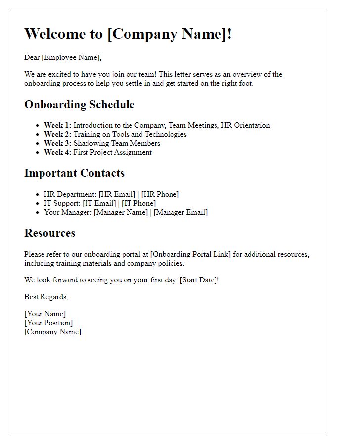 Letter template of Onboarding Process Overview