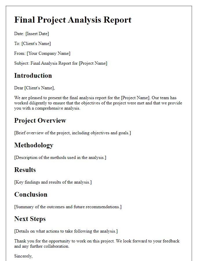 Letter template of final project analysis for client