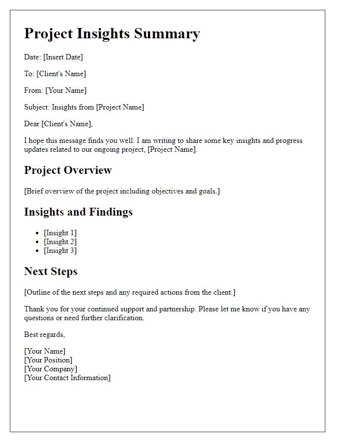 Letter template of project insights sharing with client