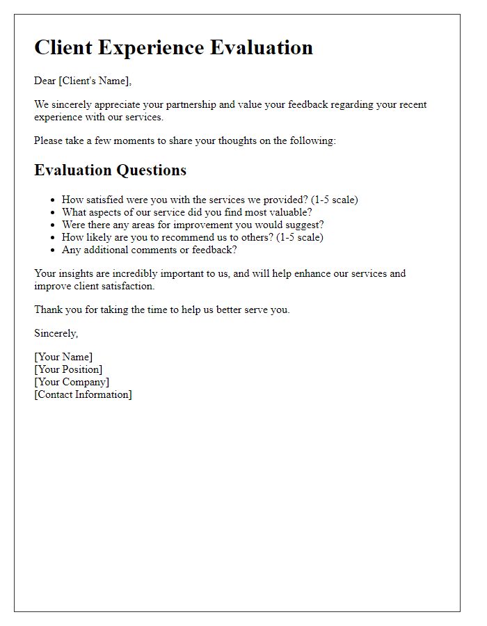 Letter template of client experience evaluation