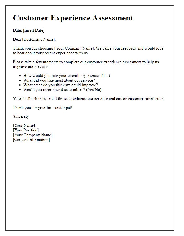 Letter template of customer experience assessment