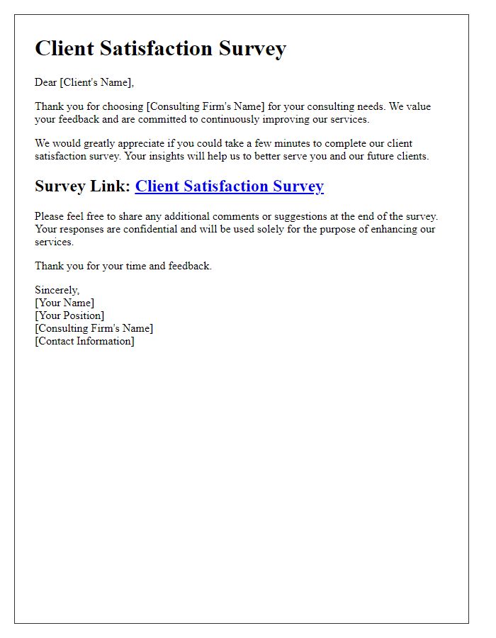 Letter template of consulting project client satisfaction survey