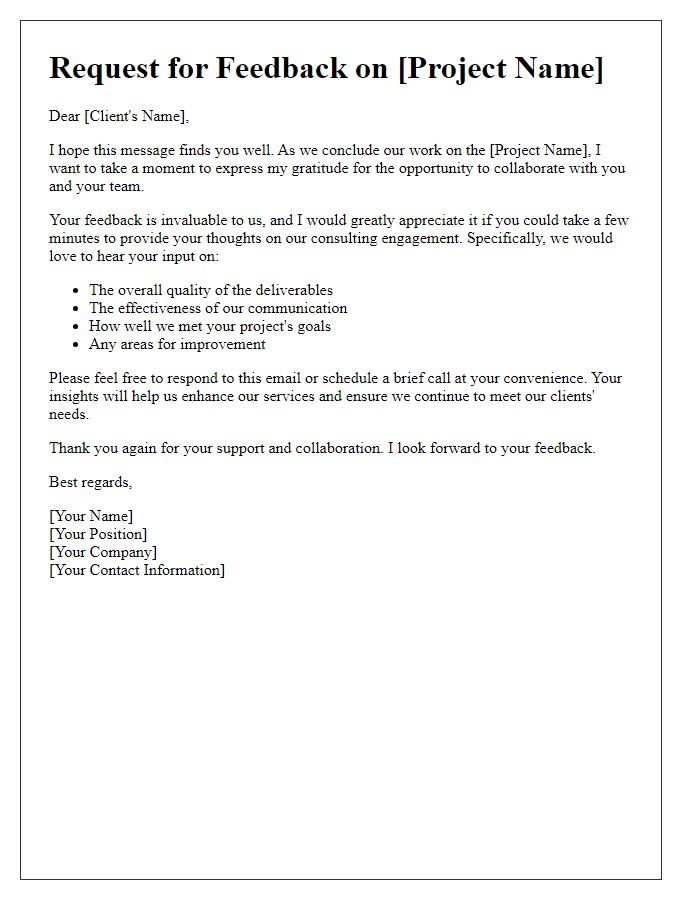 Letter template of consulting project feedback request