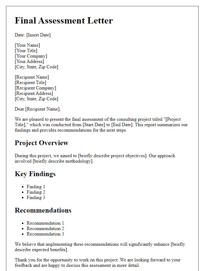 Letter template of consulting project final assessment